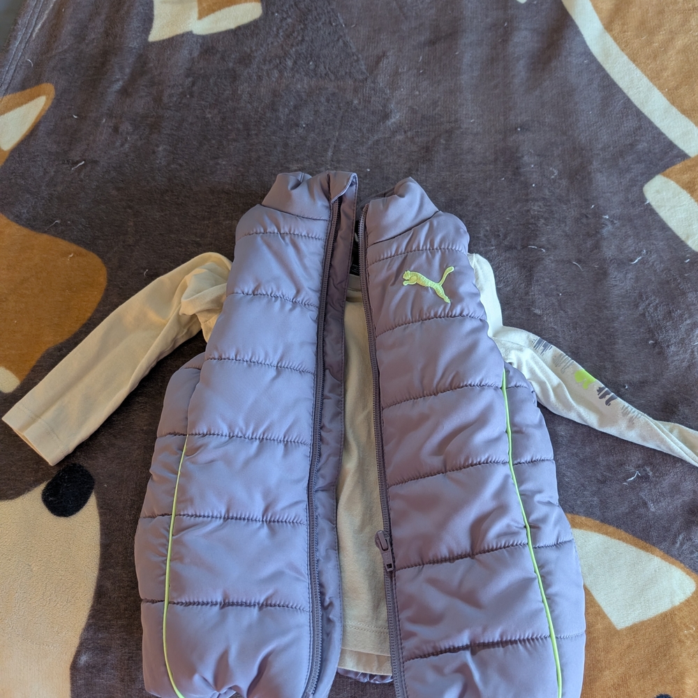 Puma Kids Puffer Vest in Purple with Lime Details